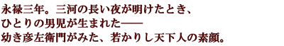 永禄三年。三河の長い夜が明けたとき、ひとりの男児が生まれた――幼き彦左衛門がみた、若かりし天下人の素顔。